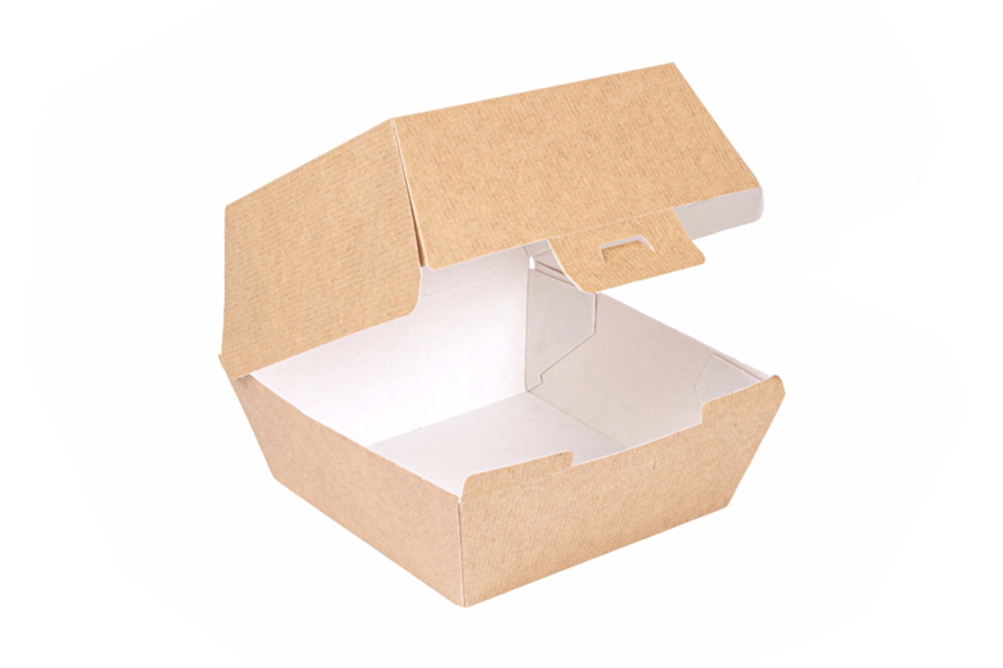Burger-Box 'THEPACK', (L+) , 144x136x92 mm, braun, Nano Micro Wellkarton (500 Stück)